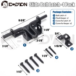 BOODVON Slide Bolt Gate Latch for Wooden Fence, Sliding Bolt Gate Latch Door Lock Hardware with Padlock Hole, Slide Bolt for Outdoor Gates/Yard Fence/Shed Door/Barn Door, Black, 1 Pack