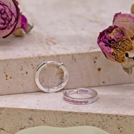 Tuscany Silver Women's Sterling Silver 2 mm Round Cubic Zirconia Channel Set 12 mm Huggy Earrings, One size, Silver, Cubic Zirconia