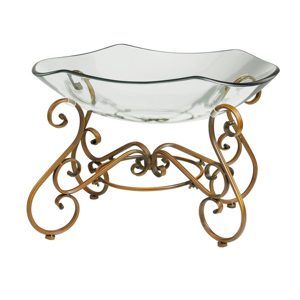 Deco 79 Glass Kitchen Serving Bowl with Gold Metal Scroll Base, 21" x 16" x 14", Clear