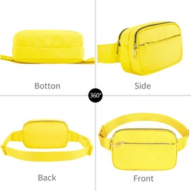 Frenou Waist Belt Bag Fashion Fanny Women and Men Gift Waist Pack With Adjustable Strap For Travel Running Hiking Walking, 3-Zipper Yellow, 1 Pack 3-zipper Fanny Pack