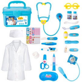 Liberry Doctor Kit for Toddlers 3 4 5 Years Old, Kids Doctor Play Set for Girls Boys Toy, Pretend Play Medical Kit with Stethoscope & Costume for Christmas Birthday Gift Blue