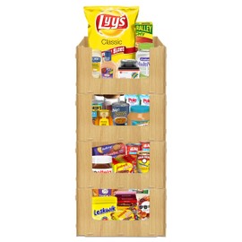 TidyFriend Plastic Stackable Storage Bins for Pantry, 4 Pack Stackable Bins for Organizing Food, Kitchen, and Bathroom Essentials (Wood)