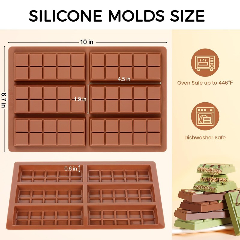 Fimary Chocolate Bar Mold - Non-Stick Chocolate Molds, Food Grade