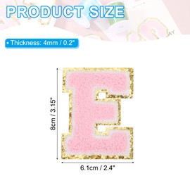 PATIKIL 2 Pcs Iron on Letter Patches, Chenille Glitters Letter Patch Pink, Alphabet E