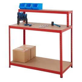 BiGDUG Heavy Duty Workbench for Garage - 300kg per level (600kg capacity) - 120H x 120W x 60D cm - Red - Work Table Workstation for Shed
