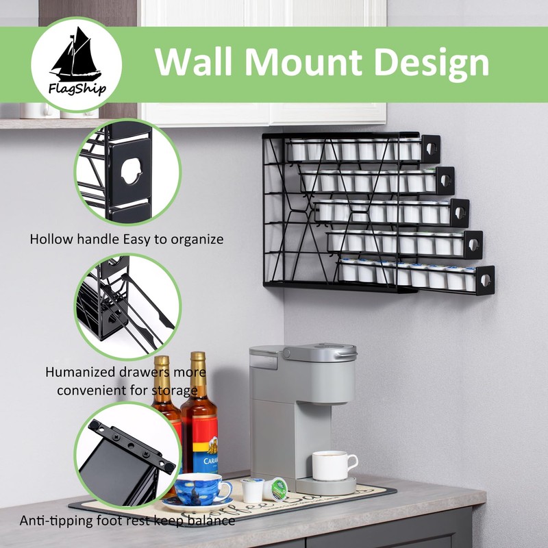 FlagShip 5-Tier Corner Coffee Pod Organizer for K Cup -
