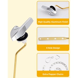 iFealClear 2 Pack Universal Brass Toilet Tank Flush Lever Handle, Side/Angle Mount Toilet Handle Compatible with Kohler K-GP30324-CP, Stainless Steel Flapper Chain, Chrome