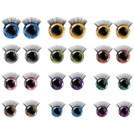 Yunlly 24 Pcs Glitter Safety Eyes for Amigurumi 12/14/16/18/20/25 mm Doll Safety Eyes with Eyelash for Crochet Stuffed Animal Eyes Craft for DIY Puppet Crafts Bear Doll Making, Mixed Colors