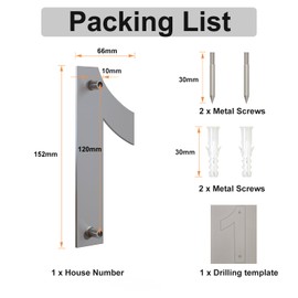 Brushed Modern House Number -6 Inch 152mm Height, Made of Solid 304 Stainless Steel, Floating Appearance and Easy to Install (Number 1 One)