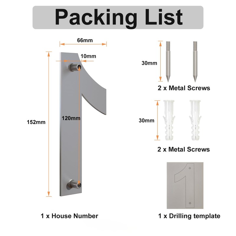 Brushed Modern House Number -6 Inch 152mm Height, Made of