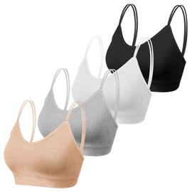 Omisy 4 Pieces V Neck Cami Bra Bralettes for Women,Padded Seamless Bralette Straps Sleeping Bra with Elastic Straps
