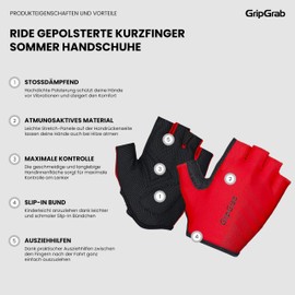 GripGrab Ride Beginners Short Finger Summer Cycling Gloves Padded Shock Absorbing Fingerless Cycling Gloves
