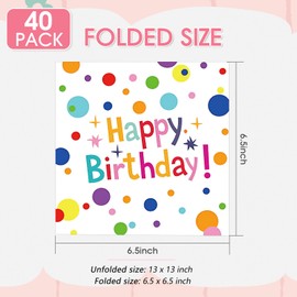 40PCS Birthday Party Supplies Happy Birthday Napkins Colorful Dots Designs Napkins Disposable Paper Napkin丨Dinner Picnic Cocktail Birthday Decoration for Girl Woman