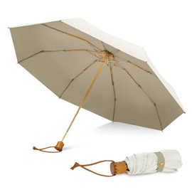 ZOMAKE Umbrella Pocket Umbrella Storm Proof - Small Umbrellas Compact with 8 Ribs, Foldable Parasol with UV Protection - Mini Umbrella Small for Men Women Girls with Wooden Handle (White + White)