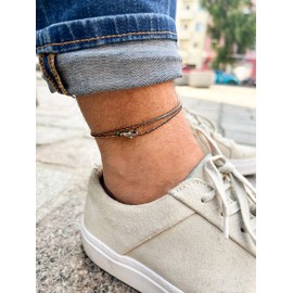 Made by Nami Thin Wrap Anklet for Men & Women with Lobster Hook Clasp - Handmade Men's Anklet - Surfer Jewellery Men's Jewellery - 100% Waterproof & Adjustable (Dark Retro Silver)