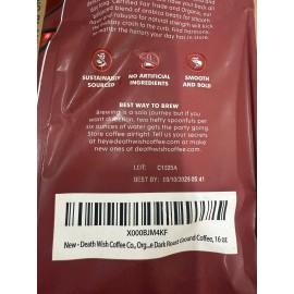 Death Wish Coffee Organic Dark Roast Ground Coffee, 2 PK  - 16 OZ