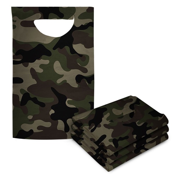 Disposable Bibs For Adults, 25 Pack - Tie Back, 16" x 33" - Absorbent Tissue Front, Water Resistant Poly Backing - Adult Disposable Bibs for Eating, Dental Apron, And Senior Citizens - Camo