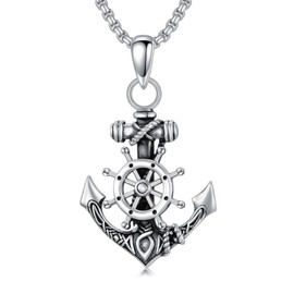 Swordgod Anchor Necklace Men Women 925 Sterling Silver Navy Sailor Anchor Rudder Pendant Necklaces Nautical Jewelry Fathers Day Valentine Day Gifts Birthday Gifts Anniversary Christmas Gifts for Men