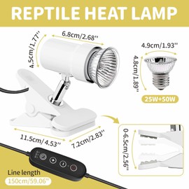 GOZILLA Reptile Heat Lamp, Turtle Lamp with 360°Rotatable Timing & Dimming Cycle Timer, 25W+50W UVA/UVB Reptile Light Bulbs for Reptile and Amphibian Tanks, Terrariums and Cages.(White)