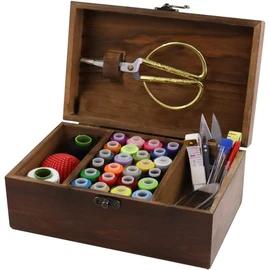 MissLytton Sewing Kit Box Basket, Wooden Hand Home Sewing Repair Tool Kit, Beginner Universal Sew Kit Accessories for Women, Men, Adults, Girls, Kids (Retro Dandelion)