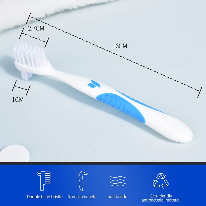 Y-Kelin 2 Pcs Double Bristle Head Denture Cleaning Brush Set,