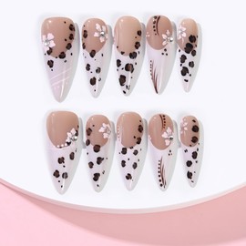 ADAIER Uñas Postizas Hechas A Mano, Uñas Francesas, Para Boda, Fiesta, Juego De Uñas Cortas Tipo Ataúd, Uñas Opacas Reutilizables En Kit De 10 Para Mujer (Z-03) (T18, L)