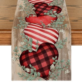 Artoid Mode Planken Love Heart Eucalyptus Valentine's Day Table Runner, Mother's Day, Kitchen Dining Table Decoration, Indoor, Holiday, Party Decor, 40 x 180 cm
