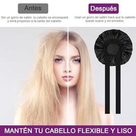 2 Pcs Gorro de Dormir de Satén,Gorro de Dormir de Seda Suave,Adecuado para Cabello Rizado,Liso,Largo y Corto,Transpirable,Diadema Ancha Ajustable,Negro+Gris