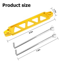 BESULEN Battery Hold Down Sets, Billet Aluminum Battery Tie Down Mount Bracket With Stainless Steel J Bolts, Universal 8" Triangular Five-Hole Car Battery Holder Kit For SUV, RV (Golden)