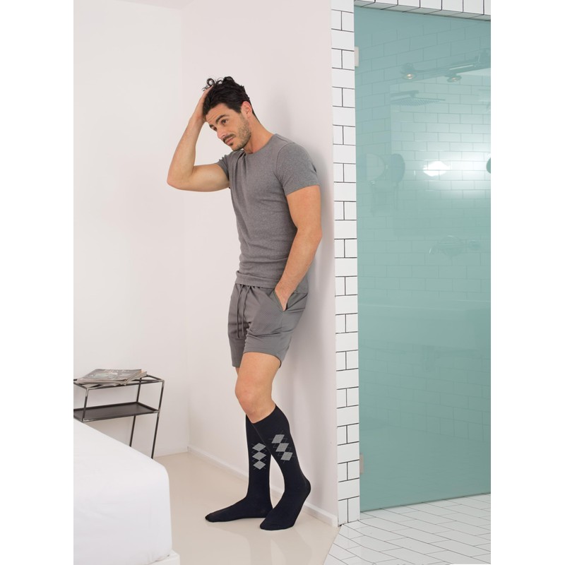 [Relaxsan] リラクサン 820B コットンサポート着圧ハイソックス 18-22 mmHg 柄入クションソール付 スモーク サイズ ２