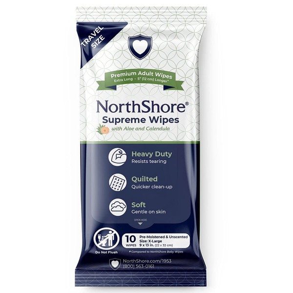 NorthShore Supreme Heavy-Duty Quilted Wipes, X-Large, Travel Packs, Case/120 (12/10s)