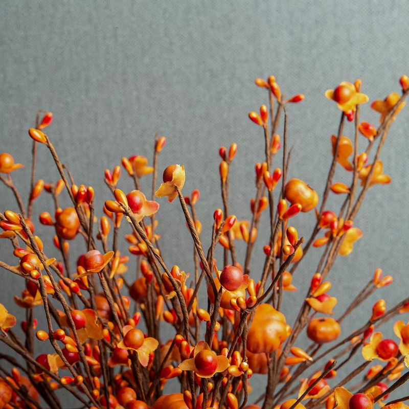 JINGHONG 6 Pack Fall Berry Stems 17" Tall Orange Pumpkin