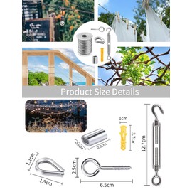 56 PCS Wire Rope Kit, Vinyl Coated Aircraft Cable, Outdoor Light Guide Wire, 30M/98FT Stainless Steel Wire Cable 304, Steel Cable with Loops, Marine Grade Cable Railing Kit for Outdoor Garden Kitchen