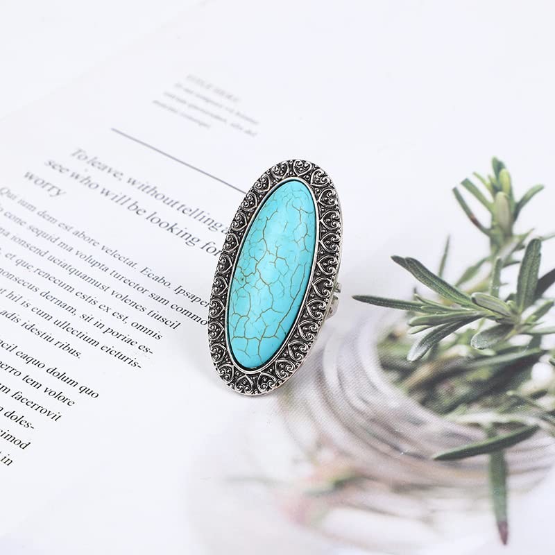 LRGKMCWTOB Vintage Diamond Court Crown Pattern Turquoise Ring Natural Bohemia