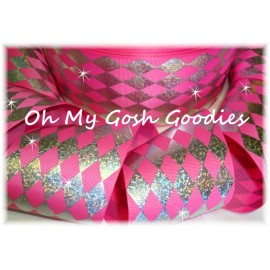 3" HOLOGRAM JESTER HOT PINK SILVER CHEER BLING GROSGRAIN RIBBON 4 TIC TOC BOW