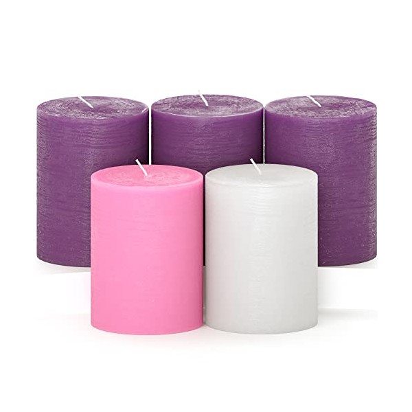 CANDWAX 3x4 Pillar Advent Candles Set of 5 - Rustic