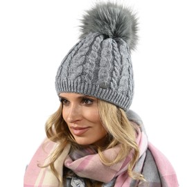 Alur Women's Beanie Winter Hat Knitted Hat with Bobble - Warm Elastic Elegant Winter Hat EKO Bobble Hat - Soft Yarn Stylish Universal Warm, Grey (grey 2)