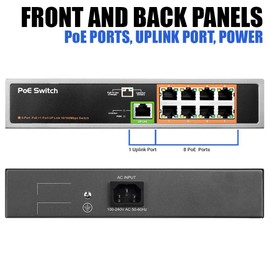 BV-Tech 8 Port PoE Unmanaged Switch + 1 Ethernet Uplink – 150W – 802.3af – POE-SW801
