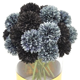 Blooming Paradise 20Pcs Artificial Fake Flower Plants Silk Chrysanthemum Ball Hydrangea Arrangements Wedding Bouquets Decor Home Kitchen Garden Party Table Floral centerpieces DIY (Black&Grey)