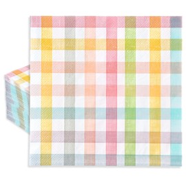 FYSUIMU 80 Pcs Easter Buffalo Plaid Paper Napkins Retro Colorful Checkered Disposable Napkins Pastel Gingham Luncheon Dinner Napkins for Spring Wedding Birthday Party Table Supplies