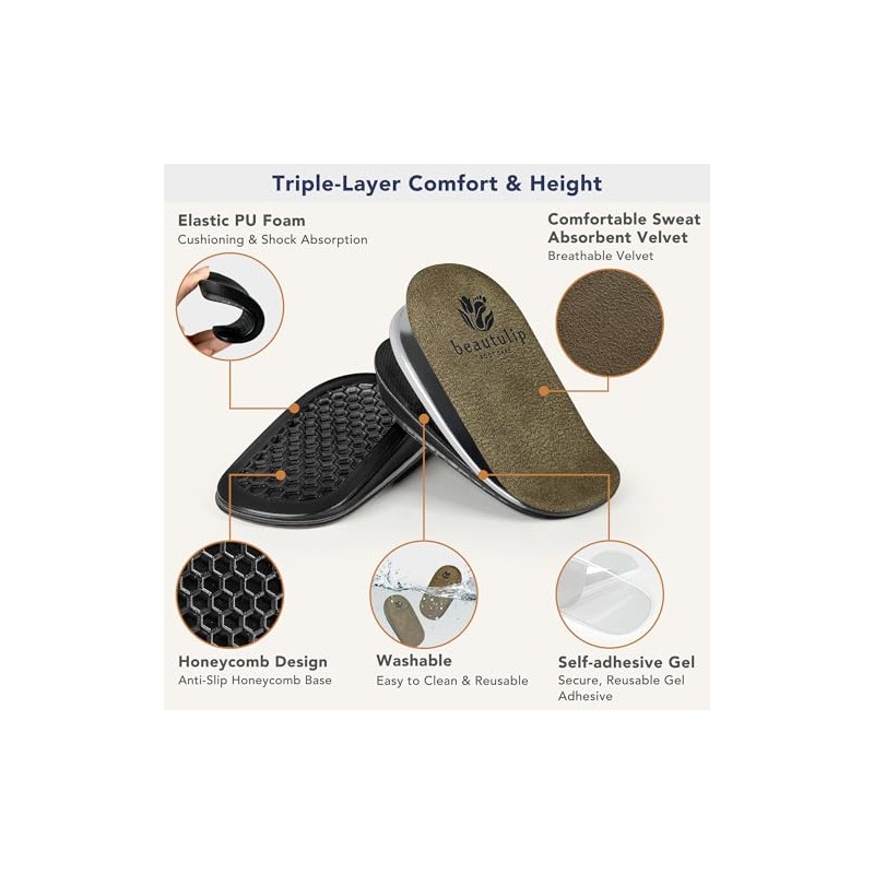 Elevadores de talón de gel ajustables de 1 pulgada para