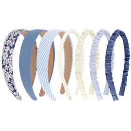 Giantree Pack of 7 Fashionable Headbands for Women, Headband Set, Women, Non-Slip Girls' Headband, Pearl Headbands, Plastic Headband, Fashionable Headbands for Women and Girls (Blue)