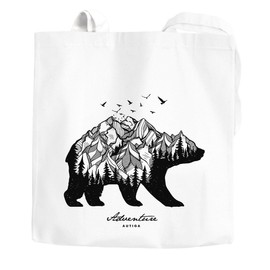 Autiga® Jute Bag Bear Mountains Adventure Cotton Bag Fabric Bag White One Size