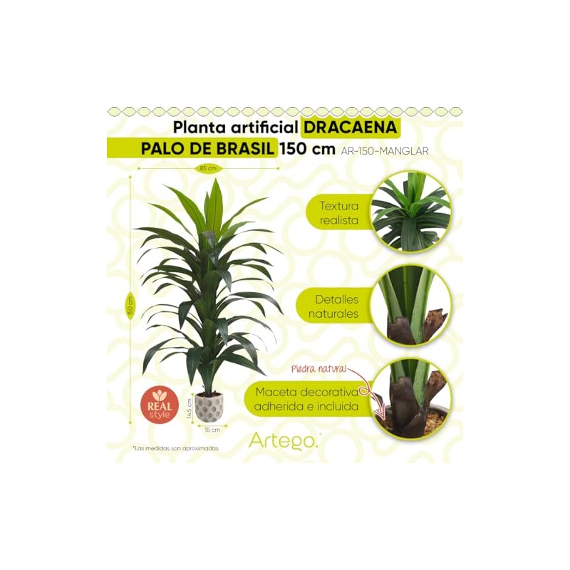 Artego Planta Artificial Decorativa Moderna con Maceta hogar Sala Comercio