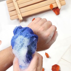 Exfoliating Washcloth 4-Pieces - Extra Exfoliating African Net Sponge for Body & Face, Dual-Sided Scrubber, Quick-Dry & Long-Lasting（Blue Gray Brown Black）