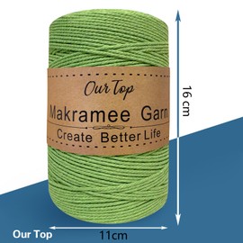 OurTop Premium Macrame Yarn Green, 2 mm x 500 m Macrame Cord, Macrame Cord, Yarn for DIY Crafts, Weaving Decoration, Hanging Plant Hanger