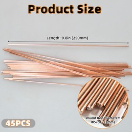 XIFOWE 45Pcs Copper Brazing Rods, (5/64" x 9.8") BCuP-2 Phosphor Copper Solder Welding Rods, Round Phosphor Bronze Welding Rods Industry Grade for Air Conditioners, Refrigerators, Metal Brazing, etc.