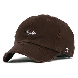 Flipper Thuglife Logo Stone Washed Cotton Unstructured Ripped Bullet Holes Vintage Distressed Baseball Cap Dad Hat Ballcap (Medium ~ Large, Brown)