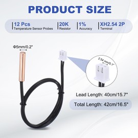 PATIKIL 20K NTC Temperature Sensor, 12 Pcs 15.7 Inch 1% 3950 Waterproof Copper Temperature Sensor Probe Temp Sensor Digital Temperature Transmitter Extension for Air Conditioner Fridge