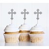 CloverCrafts 12 x Silver Glitter Christian Cross Cupcake Toppers –